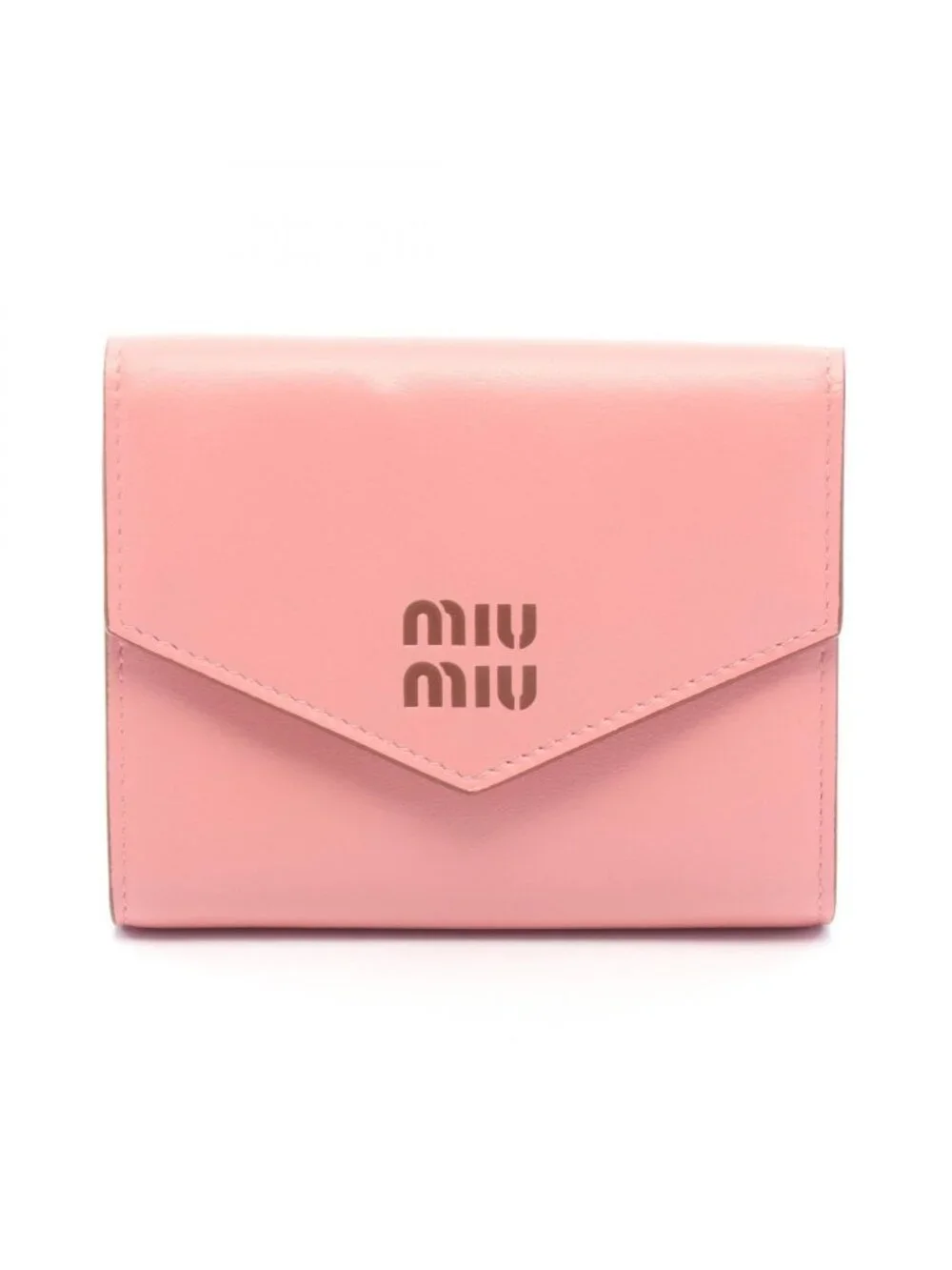 Miu Miu Trifold Wallet Softy Logo Pink Brown Leather